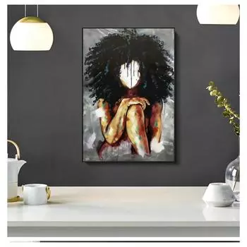 Абстрактная картина на холсте, постеры и принт, настенная картина для гостиной, Cuadros, домашний декор, африканская черная женщина, пушистые волосы 21cm30cm NoFrame