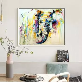 Абстрактная картина на холсте, ручная роспись, картины со слонами, постеры и принты с животными, красочные животные для украшения детской комнаты, искусство 21cm30cm No Frame