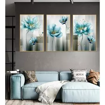 Абстрактная картина на холсте с синим цветком, современная голубая Настенная картина для гостиной, золотой принт, Cuadros Salon Decoracio 20x30cm No Frame яркий бирюзовый
