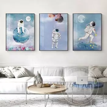 Абстрактная картина на холсте с воздушным шаром и планетой, белый и синий, печать плакатов, современное настенное искусство для гостиной, спальни, прохода, уникальный подарок 21cm30cm NoFrame