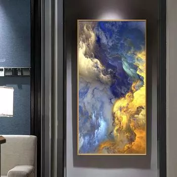 Абстрактная картина на холсте с золотыми и синими облаками, фэнтезийный постер и принт, настенная картина для гостиной, украшения дома, Cuadros, без рамки 20*40cm No Frame
