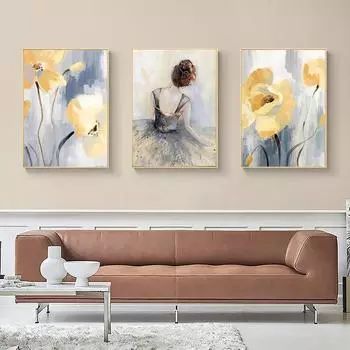 Абстрактная картина на холсте в стиле ретро с желтым цветком, печать плакатов, современные настенные художественные картины для гостиной, спальни, скандинавский домашний декор 21cm30cm NoFrame