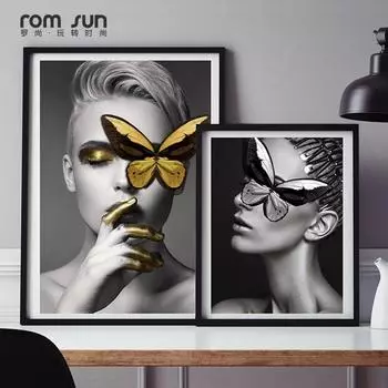 Абстрактная картина на холсте, женское тело, бабочка, художественные постеры и принты, настенные панно для гостиной, современный домашний декор, настенное искусство 21cm30cm No Frame