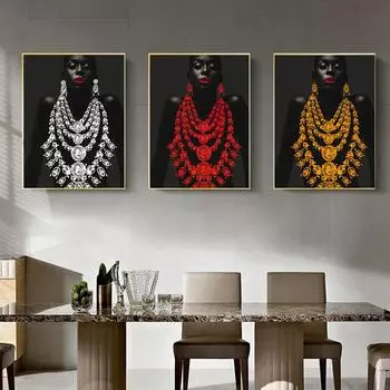 Абстрактная картина принцессы на холсте, красивая блестящая африканская женщина для девочек, настенные картины, постеры, принты для декора гостиной, Cuadros 21cm30cm NoFrame