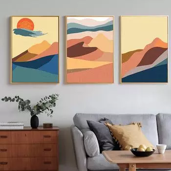 Абстрактная картина в стиле бохо с принтом пустыни и гор, геометрическая цветовая гамма, настенная художественная картина, винтажный лист, абстрактная линия, постер, домашний декор 21cm30cm NoFrame