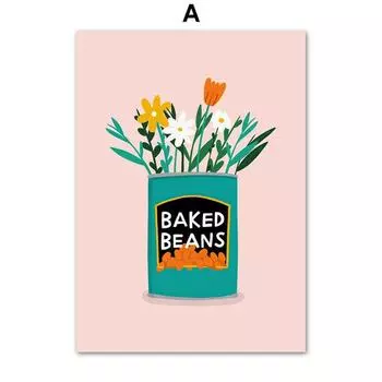 Абстрактная кофейная вишня клубничное растение настенная живопись на холсте плакаты на скандинавскую тему и принты настенные панно для розового кухонного декора без рамки 21*30cm No Frame