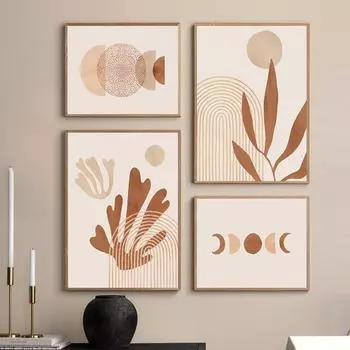 Абстрактная коралловая линия, настенная живопись маслом, богемный постер, бежевый матисс, принт, скандинавская гостиная 21cm30cm NoFrame
