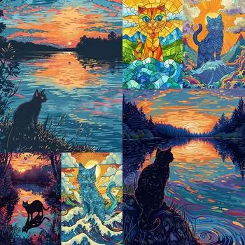 Абстрактная кошка DIY полная алмазная картина Full Round 20x30CM