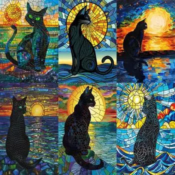 Абстрактная кошка персонализированная алмазная декоративная картина своими руками Full Round 20x30CM