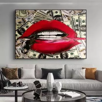 Абстрактная красная пасть, деньги, молния, холст, живопись, постеры и принты, настенная художественная картина для гостиной, современный домашний декор 21x30cm No Frame