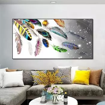 Абстрактная красочная картина на холсте с перьями, современная скандинавская настенная художественная картина, постеры и принты для гостиной, украшения дома 20x40cm