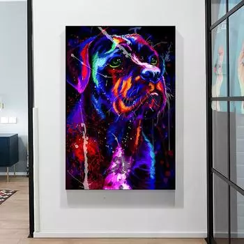 Абстрактная красочная картина с собакой на холсте, фотографии животных, плакат и принты, настенное художественное украшение для гостиной, домашний декор, без рамки 21*30cm