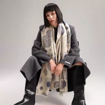 Абстрактная круглая жаккардовая женская зимняя теплая незаменимая шаль шарф двойного назначения утолщенная и удлиненная 180cm розы красного