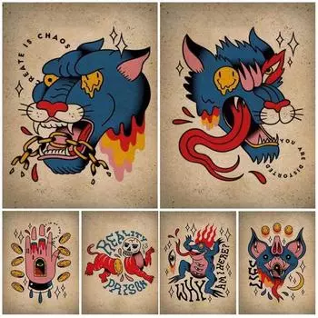 Абстрактная леопардовая лягушка мышь сатирический плакат колдовство настенная живопись на холсте печатает настенные панно для гостиной домашний декор без рамки 21*30cm