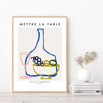 Абстрактная линия бутылка вина чашка вина художественный принт ваза с фруктами картина маслом плакат 21cm30cm NoFrame