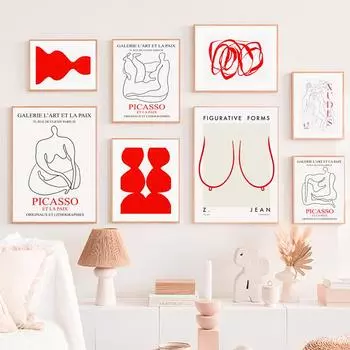 Абстрактная линия фигуры, женская кривая Пикассо, настенная живопись на холсте, плакаты на скандинавскую тему и принты, настенные панно для декора гостиной A4 21X30cm No Framed