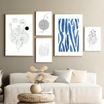 Абстрактная линия искусства постер на стене скандинавский минималистский холст картина лицо женщины картины для внутренних настенных принтов без рамки 21*30cm No Frame