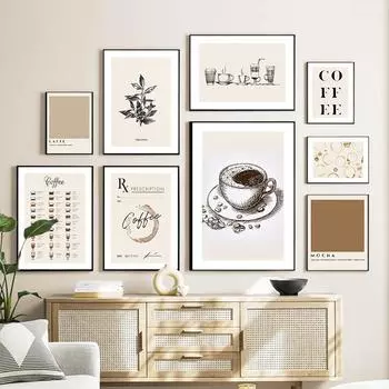 Абстрактная линия кофе Определение Coffea Arabica Wall Art Холст Картины Плакаты и принты Настенные картины Кафе-бар Кухонный декор A4 21X30cm No Framed