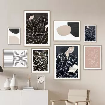 Абстрактная линия, кривая, геометрическая, с цветными блоками, настенная живопись на холсте, плакаты на скандинавскую тему и принты, настенные панно для декора гостиной A4 21X30cm No Framed