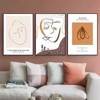 Абстрактная линия, круг, женское лицо, настенная живопись на холсте, минималистичный стиль, плакаты на скандинавскую тему и принты, настенная картина для гостиной 21cm30cm NoFrame