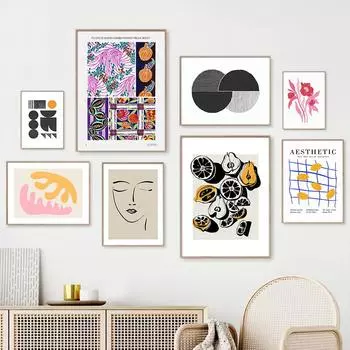 Абстрактная линия лица, фруктовая геометрия, цветочный рынок, постеры и принты, настенная живопись на холсте для гостиной, декоративные картины A4 21X30cm No Framed