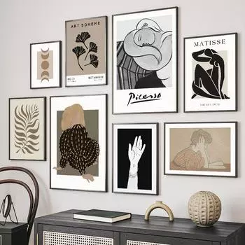 Абстрактная линия Пикассо Матисс ботаническая настенная живопись на холсте плакаты на скандинавскую тему и принты настенные панно для декора гостиной A4 21X30cm No Framed