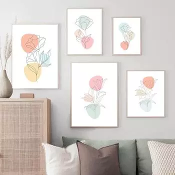 Абстрактные линии, рисунок, цветочные художественные принты, настенная галерея, современный минималистский холст, картина, настенный художественный постер, картина, декор для спальни 21cm30cm NoFrame