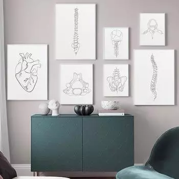 Абстрактная линия рисунка Анатомия человека Скелет позвоночника Настенная живопись на холсте Плакаты на скандинавскую тему и принты Настенные картины Домашний декор 21x30cm No Framed