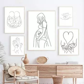 Абстрактная линия, семейная любовь, детские руки, ноги, настенная живопись на холсте, плакаты на скандинавскую тему и принты, настенные панно для декора гостиной 21cm30cm NoFrame