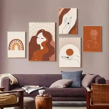 Абстрактная линия Sunshine Girl Rainbow Sun Wall Art Холст Картина Плакаты на скандинавскую тему и принты Настенные картины для декора гостиной 21cm30cm NoFrame