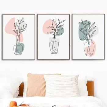 Абстрактная линия ваза для цветов, настенная живопись на холсте, скандинавские растения, постеры и принты, настенные панно для гостиной, домашний декор 21cm30cm NoFrame