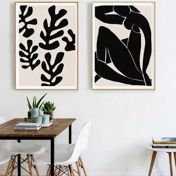Абстрактная линия, женский плакат, художественный принт, скандинавская картина на холсте, современная черно-белая настенная картина для гостиной, домашний декор 21x30cm No Framed