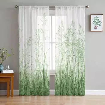 Абстрактная луговая трава, Тюлевая оконная занавеска для гостиной, спальни, вуаль, прозрачные шторы, кухонные шторы, занавески 135W x 114H(cm)