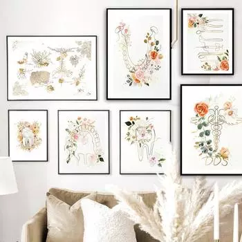 Абстрактная медицина, стоматолог, зубы, сердце, цветок, винтажная настенная живопись на холсте, плакаты в скандинавском стиле и принты, декор для гостиной A4 21x30cm No Frame