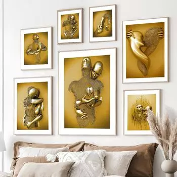 Абстрактная металлическая фигура, скандинавский постер, современные любовники, скульптура, настенная живопись, холст, живопись, настенные панно для декора гостиной A4 21X30cm No Framed