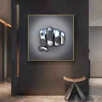 Абстрактная металлическая фигура, статуя, работа, рука об руку, холст, картина, настенное искусство, художественный кулак, плакат и принты для современного домашнего декора 20x20cm