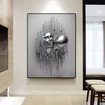 Абстрактная металлическая фигурка, статуя, холст, картина, романтические постеры, принты, настенные художественные фотографии, современные украшения для гостиной для дома 21x30cm No Frame