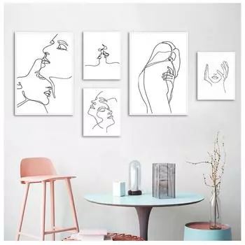 Абстрактная минимализм, сексуальная линия, женская настенная живопись маслом, скандинавские постеры и гравюра 21cm30cm NoFrame