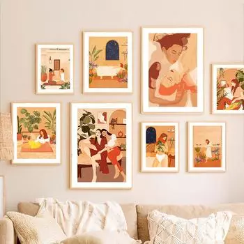 Абстрактная мода в стиле бохо подруга Монстера, настенная живопись на холсте, постеры на скандинавскую тему и принты, настенные панно для декора гостиной 21cm30cm NoFrame