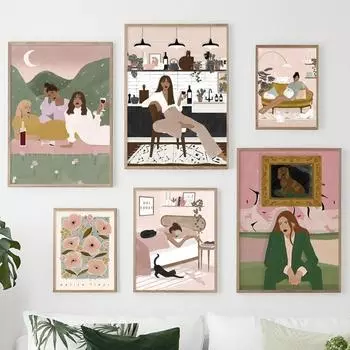 Абстрактная мода винтаж девушка холст декоративная живопись цветочный йога постер комната настенные художественные принты картинки для домашнего декора 21x30cm No Framed