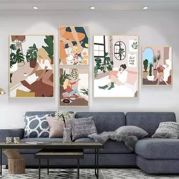 Абстрактная мода винтажная девушка иллюстрация скандинавские постеры и принты настенное искусство холст картина настенная картина для декора гостиной 21x30cm No Framed