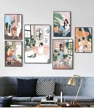 Абстрактная мода винтажная иллюстрация девушки скандинавские плакаты и принты настенная живопись на холсте настенная картина для декора гостиной без рамки 21*30cm