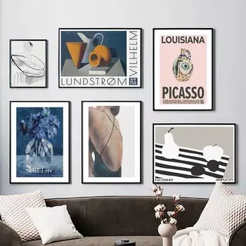 Абстрактная модная девушка, фрукты, цветочная линия, плакаты Пикассо и принты, настенная живопись на холсте для гостиной, декоративные картины A4 21X30cm No Framed