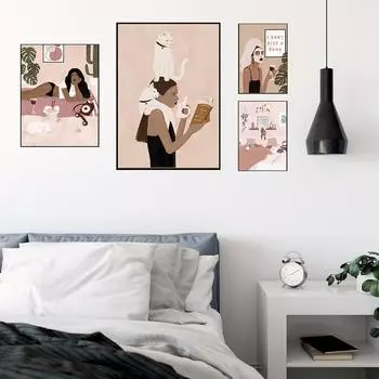Абстрактная модная винтажная иллюстрация для девочек, настенная живопись на холсте, плакат на скандинавскую тему и принты, картинки для гостиной, домашний декор 21x30cm No Framed белый