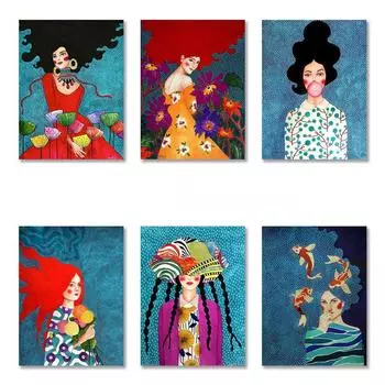 Абстрактная модная винтажная настенная живопись с пузырьками для девочек, холст, живопись, плакаты на скандинавскую тему и принты, настенные панно для подарка, декор для комнаты для девочек 21cm30cm NoFrame