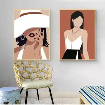 Абстрактная модная винтажная женская настенная живопись на холсте, плакаты на скандинавскую тему и принты, настенные панно для гостиной, домашний декор 21cm30cm NoFrame