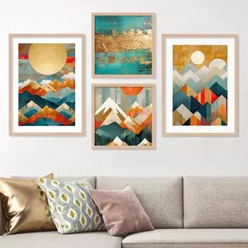 Абстрактная настенная живопись современного искусства с рамкой для гостиной, спальни, холла, офиса, картина в рамке для украшения стен, декор стен для дома — набор из 4 шт.