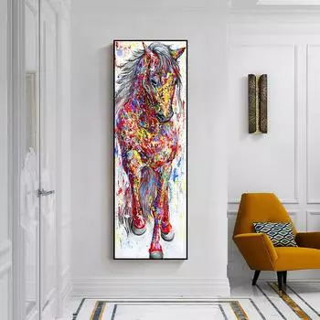 Абстрактная настенная живопись, современные, красочные, плакаты и принты с лошадьми, изображения животных для гостиной, украшение дома 20cm40cm NoFrame