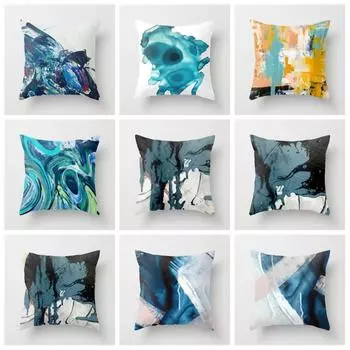 Абстрактная наволочка Мягкий диван Украшение Машина Дом Картина маслом Текстура Северный Синий Агат Мрамор 40x40cm