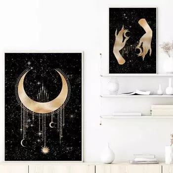 Абстрактная Небесная Луна, холст, картина, минимализм, ведьма, ручные постеры и принты, настенные панно для гостиной, домашний декор, без рамки 21*30cm